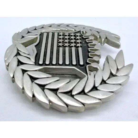 70s Famous Stars and Straps 8387 Crowned US Flag Framed Laurel Belt Buckle EUC - Picture 6 of 7